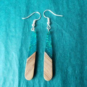 2/10$ NWOT teal resin with wood earrings